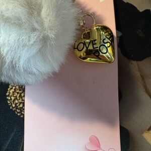Gold Heart Keychain with White Pom Pom … Handmade (Love Posh)